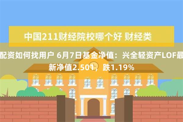 配资如何找用户 6月7日基金净值：兴全轻资产LOF最新净值2.501，跌1.19%