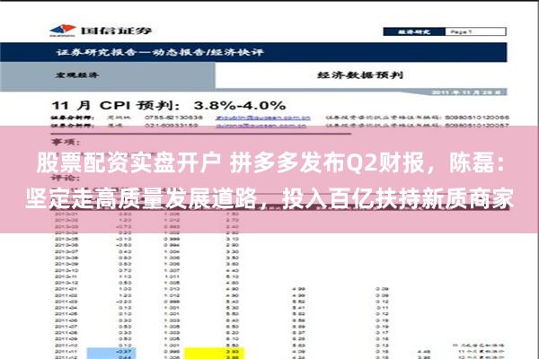 股票配资实盘开户 拼多多发布Q2财报，陈磊：坚定走高质量发展道路，投入百亿扶持新质商家